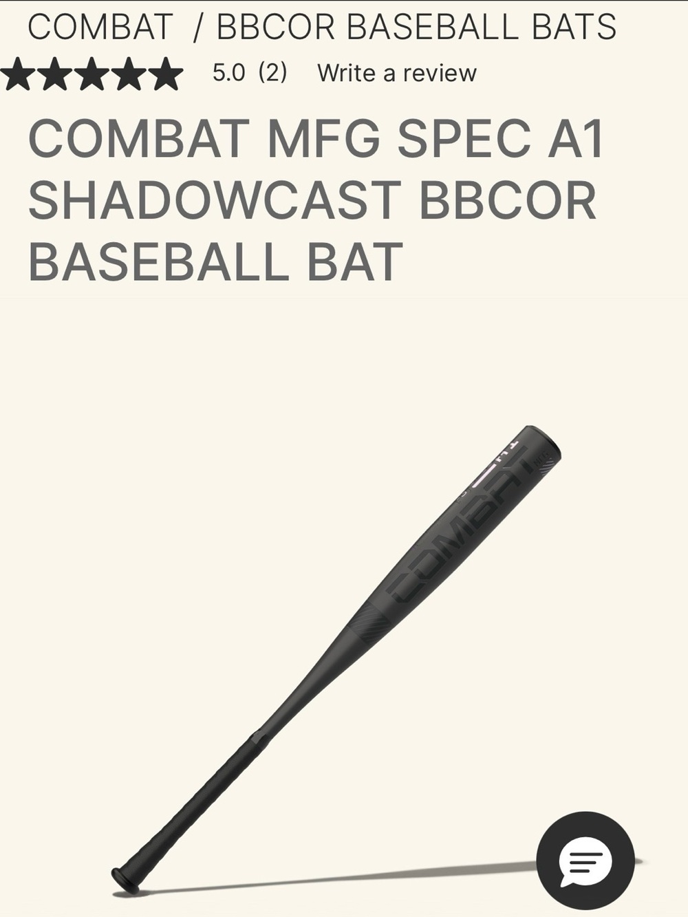 Combat Shadowcast BBCOR Baseball Bat - Black